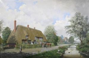 Rockbourne, Cottages By The River by Reginald Ernest Arnold