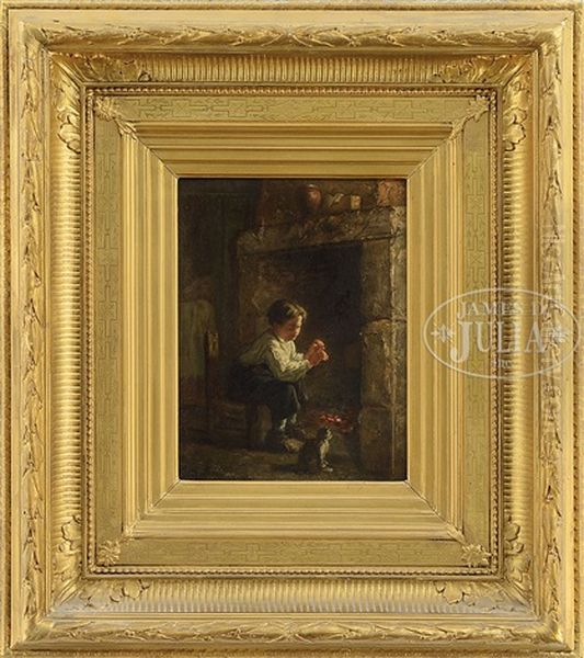 Two Works: Boy With Kitten By The Fire And Boy Practicing Horn - view 1