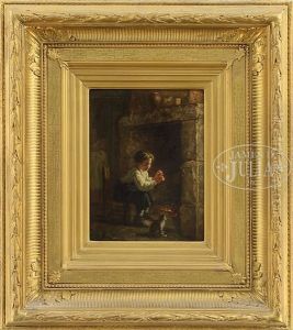 Two Works: Boy With Kitten By The Fire And Boy Practicing Horn by Michael Arnoux