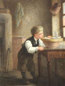 Boy Playing With Paper Boats by Michael Arnoux