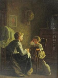A Mother And Child In An Interior by Michel Arnoux
