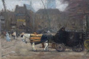 Horse-drawn Carriages At The Buitenhof In The Hague by Floris Arntzenius