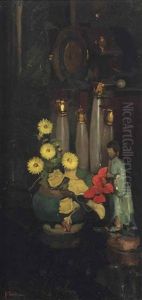 A Still Life With An East Indian Cress In A Ginger Jar And A Japanese Statue