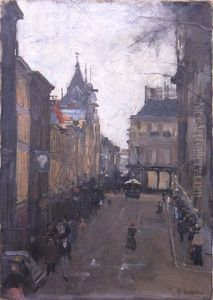 Wandelaars Op De Lange Poten Te Den Haag Gezien Richting Het Spui by Floris Arntzenius
