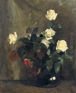 White Roses In A Black Vase White Roses In A Black Vase
