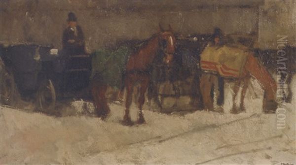 Huurrjtuigen In De Sneeuw: Horses And Carriages In The Snow - view 1