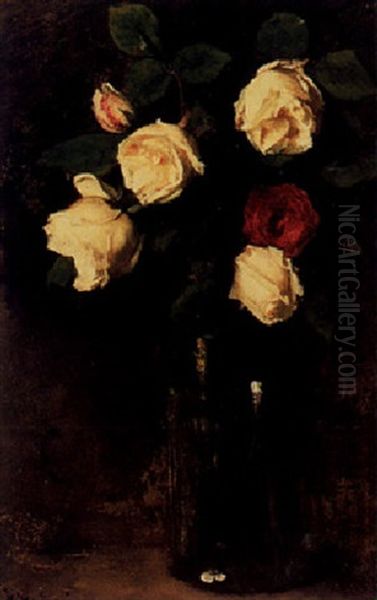Red And Yellow Roses In A Vase - view 1