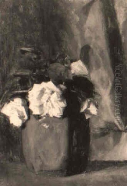 Bloemstilleven Met Gele Rozen In Een Gemberpot - view 1