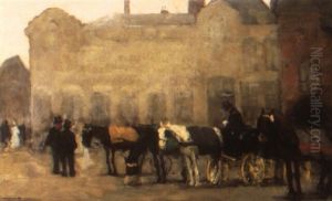 Carriages At De Plaats, The Hague, With The Societeit Place Royale