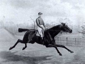 A Racecourse With Sam Basden In Red Silks Up by George Arnull
