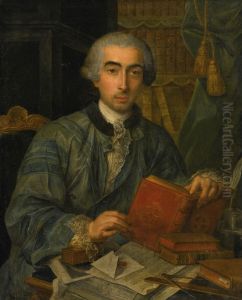 Portrait Of A Gentleman Seated At A Desk With Books, Papers And A Sheet Of Music