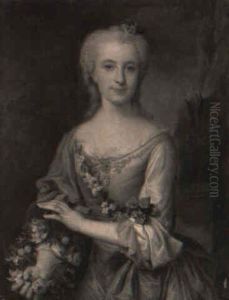 Portrait De Jeune Femme Tenant Une Couronne De Fleurs