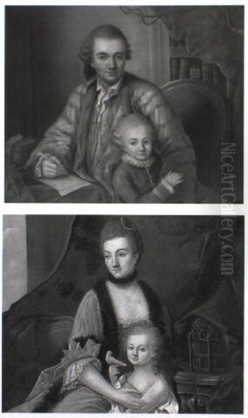 Portrait Of A Gentleman And His Son Seated In A Library - view 1