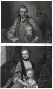 Portrait Of A Gentleman And His Son Seated In A Library by Claude Arnulphy