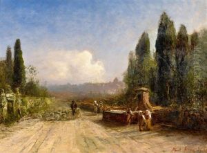 Italienische Strasenszene Vor Den Toren Roms by Albert Arnz