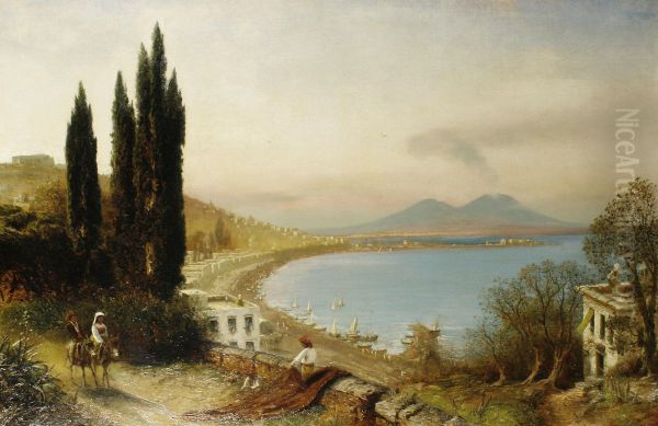Figures On A Track With The Bay Of Naples Beyond - view 1