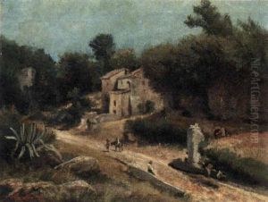 Landscape With Travellers On A Path by Albert Arnz