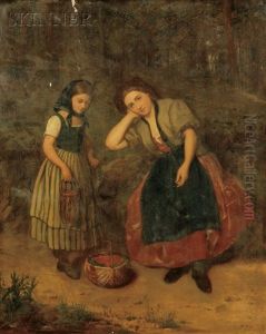 Berry Picking/portrait Of A Mother And Daughter