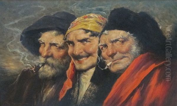 Trois Tetes D'hommes Souriants (types Du Temps De Goya) - view 1