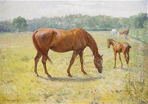 Betande Hastar I Sommarlandskap by Karl Georg Arsenius