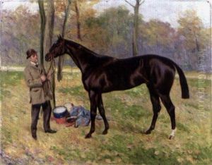 Cheval Appartenant A Edmond Blanc (casque Bleue, Toque Orange) Et Presente Par Son Lad by Karl Georg Arsenius