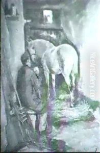 Stalllinterior Med Hast Och Man by Karl Georg Arsenius