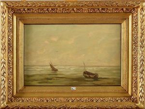 Bateaux De Peche En Bord De Mer by Louis Artan De Saint-Martin