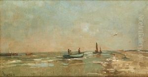 Barque De Peche En Bord De Mer by Louis Artan De Saint-Martin