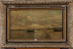 Barques De Peche En Bord De Mer by Louis Artan De Saint-Martin