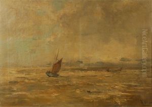 Marine Avec Bateaux De Peche by Louis Artan De Saint-Martin