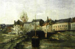 Riviergezicht Met Boot by Louis Artan De Saint-Martin