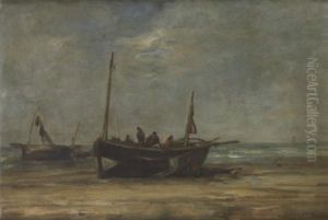 Les Preparatifs De La Barque De Peche by Louis Artan De Saint-Martin