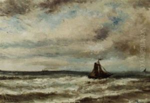 A Sailing Vessel On Choppy Seas by Louis Artan De Saint-Martin