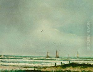Yachts Off The Coast by Louis Artan De Saint-Martin