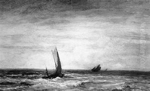 Sailing Vessels At Sea by Louis Artan De Saint-Martin