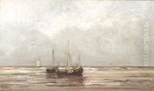 Vissersboten Op Het Strand by Louis Artan De Saint-Martin