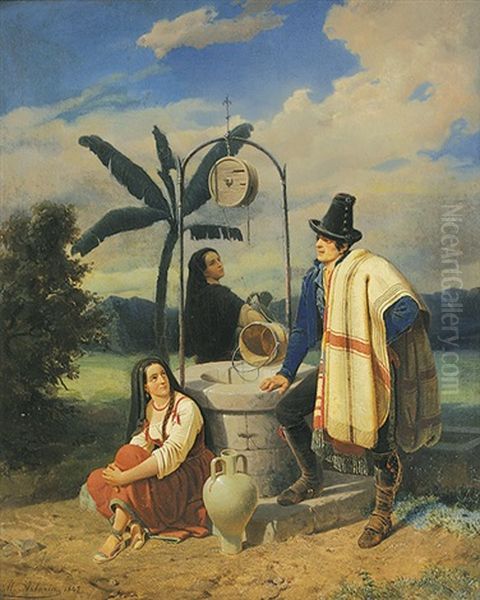 Der Improvisator Am Brunnen. Rezitator Tragt Zwei Bauerinnen Werke Vor - view 1