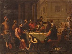 Maria Magdalena Y Cristo En La Casa De Simon, El Fariseo by Matias Arteaga y Alfaro