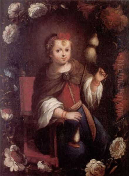 La Virgen-nina Hilando En Orla De Flores - view 1