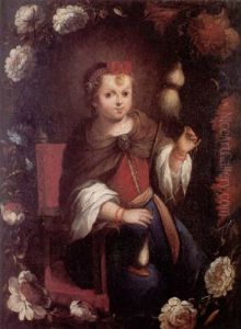 La Virgen-nina Hilando En Orla De Flores by Matias Arteaga y Alfaro