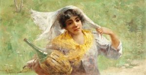 Peasant Woman With Chianti Bottle by Charles John Arter