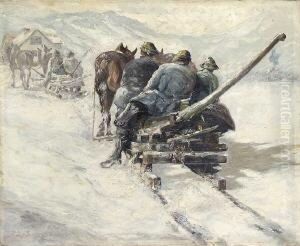 Oberbayerische Holzfaller Mit Pferdeschlitten by Otto Ackermann-Pasegg
