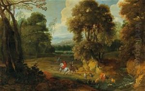 A Wooded Landscape With Horsemen by Jacques d' Arthois