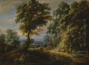 A Wooded Landscape With A Shepherdess Passing A Steep Bank, Probably On The Edge Of The Foret De Soignes A Wooded Landscape With A Shepherdess Passing A Steep Bank, Probably On The Edge Of The Foret De Soignes