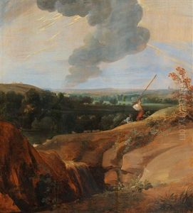 A Rocky Landscape With A Thunderous Sky by Jacques d' Arthois