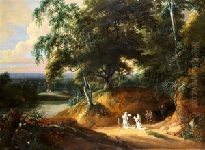 An Extensive Landscape With Monks At Prayer by Jacques d' Arthois