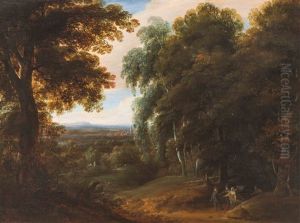 Landschaft Mit Jagern Und Einem Engel by Jacques d' Arthois
