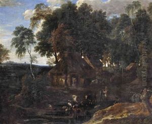 The Forest Of Soignes With Farmhouses, Peasants, Cows And Goats At A Watering Hole