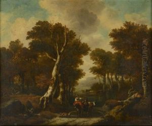 Paysage De Campagne A La Riviere Avec Des Villageois En Chemin by Jacques d' Arthois