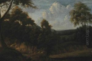 A Wooded Landscape With A Huntsman On A Track